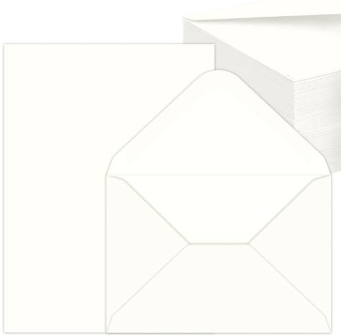 50 Juegos de Sobres Papel Kraft con Tarjetas Plegables en Blanco, sobres y Membretes para Bricolaje, Invitaciones, Tarjetas de Felicitación, Tarjetas de Agradecimiento, DIN C6/A5, Blanco
