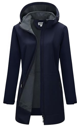 Outdoor Ventures Damen Softshelljacke Wasserdichte Lange Softshellmantel | Fleece Gefütterte Übergangsjacke, Winddichte Windbreaker, 2-Wege Reißverschluss Winterjacke, Regenjacke, Jacke mit Kapuze