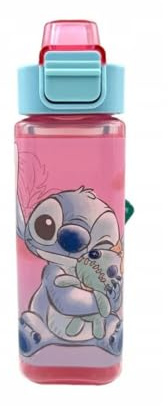 My sweety pop - Gourde - Plastique - Pour enfant - Crèche - Maternelle - Ecole - Vacances - Repas - 20 cm - Pour Fille - 500 ml - Hydratation - Idée Cadeau (Stitch - Rose/Bleu)