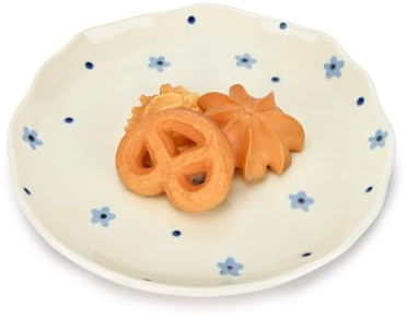 Koythin Ceramic Dessert Plates, Cute Fruits Dinner Plate, Printed Flowers Dinnerware for Office and Home, Kitchen Plates for Desserts (Dot Blue Flower)