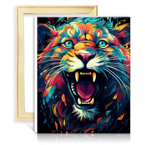 LiHEQING Malen-nach-Zahlen-Set, wütender Löwe, Ölgemälde, DIY-Aquarell, mit 3 Pinseln und Acrylfarben, Kunst-Ölgemälde, ohne Rahmen (60 x 75 cm)