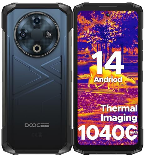 DOOGEE Fire 6 Telephone Portable Incassable, 16GB+256GB/TF 2TB, Imagerie Thermique, 10400 mAh 6,56 HD+, 50MP + 8MP Android 14 Smartphone Incassable, Trois Fentes pour Cartes, IP68/IP69K/OTG/GPS