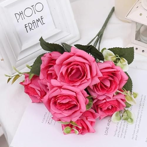 BODOBTF Künstliche Herbstblumen, Blumenstrauß, rote Rose, künstliche Blume für Hochzeit, Zuhause, Tischdekoration, Weihnachten, Valentinstagsgeschenk (Rosarot)