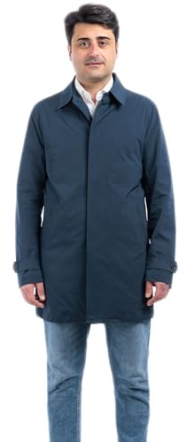 VEQUÈ Trench Sartoriale Uomo Cappotto Impermeabile Soprabito Leggero Elegante Cappottino Lungo Colletto Classico Stile Casual (IT, Numero, 50, Regular, Regular, Blu)