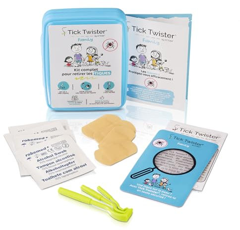 Tire Tique pour Chien, Chat et Humain – Kit Complet avec Pince à Tique (set de 3), Lingettes Désinfectantes, Pansements, Loupe et Boîte de Rangement pour Toute la Famille