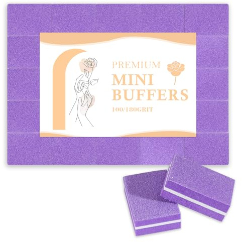 Nagelpuffer, 50 Stück 100/180 Grit Mini Puffer Block Nagelfeile für Acrylnägel und natürliche Nägel, professionelle Nagelblöcke für Zuhause- und Salonnutzung (Lila, stück, 50, Körnung 100/180)