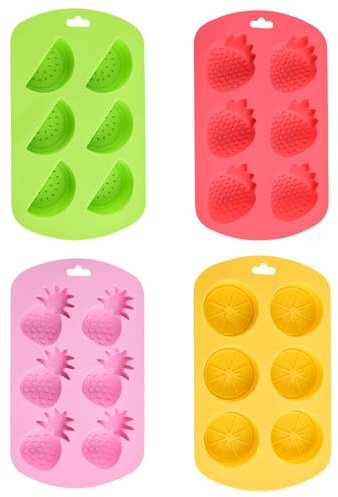 4 Pack Fruit Silicone Molds Set - Watermelon/Strawberry/Lemon/Pineapple Shapes for Gummy, Chocolate, Ice Cubes - Reusable Candy & Cake Decor Baking Tools