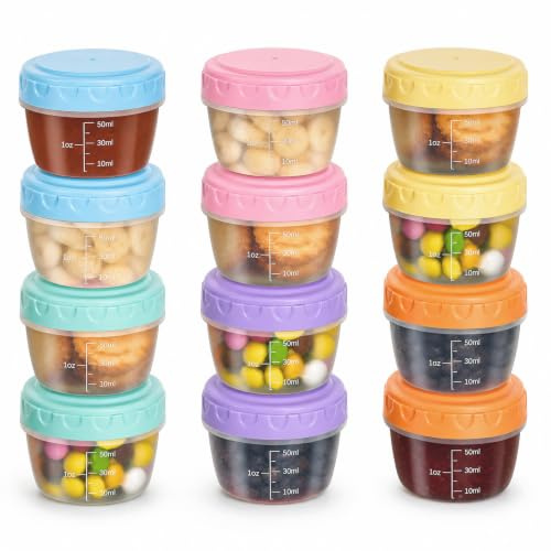 VINATO 12 Pezzo Mini Scatola Per Salse, Scatole per Snack, 80ml Mini Contenitori Per Alimenti Senza BPA, Barattoli Per Congelare Pesto, A Tenuta D'aria - Per Salse, Spezie & Snack