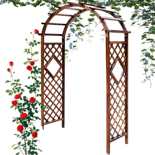 Arco de jardín, enrejado de marco de madera resistente para rosas y trepadores, decoración de arco de apoyo al aire libre