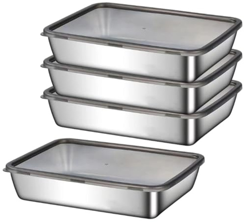 CGTQROVR 4pcs recipientes de Acero Inoxidable con Tapas, recipientes de Alimentos de Metal Resistentes al Calor de 10x8x3, Recipiente a Prueba de Fugas para ensaladas, Delicatessen, panes