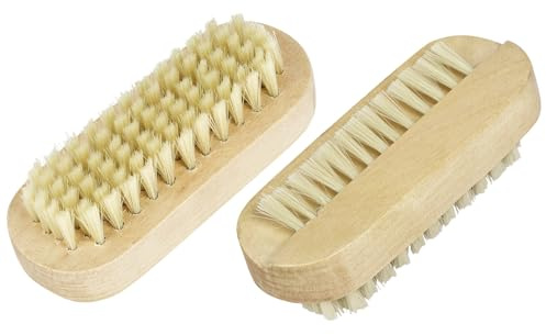 AYBUY 2 Pack Double Sided Wooden Nail Brush, Boar Bristle Nail Cleaning Brush, Nails Scrubber for Manicure and Pedicure Grooming