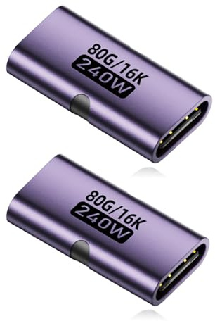 Sooiiyu Adaptador USB C Hembra a Hembra (Paquete de 2), Acoplador USB C de 240 W, Adaptador Extensor Tipo C de 80 Gbps, con Pantalla de Vídeo de 16 k a 60 Hz, Compatible con MacBook, Thunderbolt 4/3