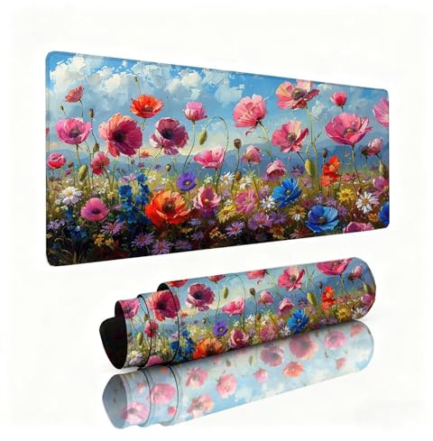 Alfombrilla Ratón Rosa Alfombrilla Escritorio 600x300x3mm Crisantemo Mouse Pad con Base de Goma Antideslizante, Mejora la Precisión y la Velocidad, Sujeción Estable en Superficies, PC, Oficina 0B-335