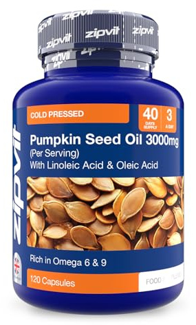 Zipvit Pumpkin Seed Oil Capsules 3000mg, 120 Softgels, 60% Linoleic & Oleic Acid, 100% Cold Pressed Pumpkin Seeds, Naturally Rich in Omega 6 & 9