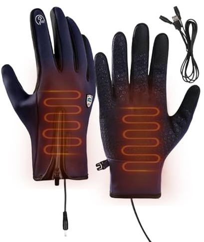 Guanti da sci riscaldati impermeabili – Guanti da sci riscaldati caldi con ricarica USB – Scaldamani con cerniera per gli appassionati di attività all'aria aperta per uomini e donne