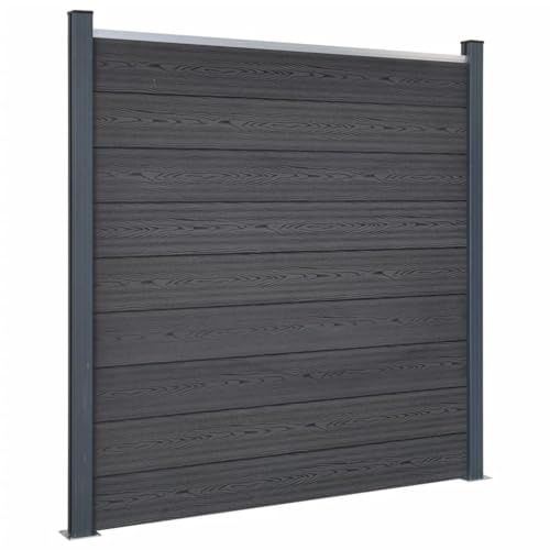 Zaunelement-Set Grau WPC Gartenzaun 180x186 cm mit Stahlpfosten und Aluminium-Endleiste Sichtschutzzaun langlebig wühlmausgitter maschendraht volierendraht mäusegitter