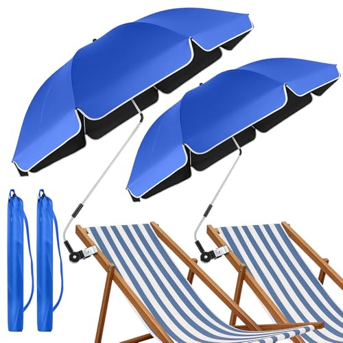panthem Lot de 2 parasols de plage pour chaise avec support de serrage, UPF 50+ réglable à 360°, parasol de plage compact pour chaise de plage, chaise longue, chaise de camping, fauteuil roulant