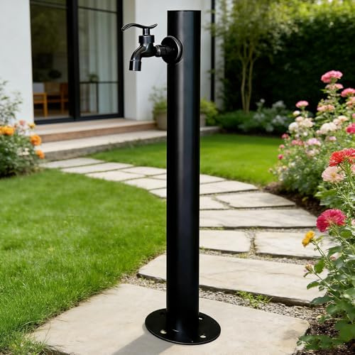 Grifo de jardín independiente negro resistente, grifo de pedestal exteriores manguera espiral soporte pedestal junto a la piscina, grifo de agua mantenimiento de piscinas(Estilo 1,Height: 95cm/37.4in)