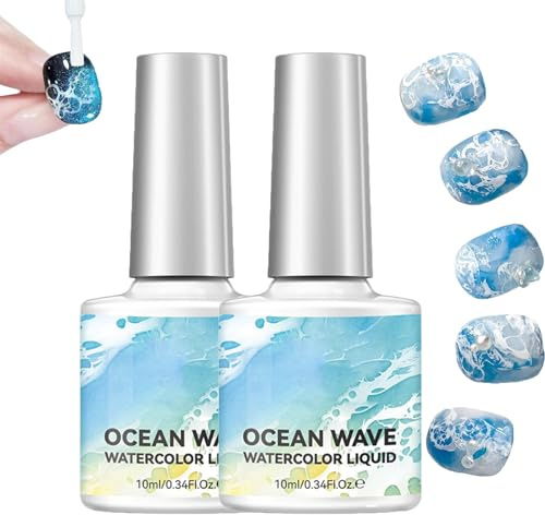 Acquerello Vernice Unghie-unghie, Acquerello Gel Unghie Smalto, Bubble Gradient Liquido, 10ML Rapido Asciutto Liquido Vernice Onda Bianco Gradiente Gel, Sheer Color Wash Gels, Tema Mare (2pcs)