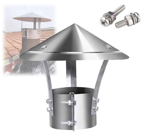 rotondo pioggia Cappello per camino, Sfiato caldaia Copertura per camino con Metallo viti, Tubo stufa Topper Comignolo per tetto, Camino scarico copertura per esterno, Installazione facile(8cm)