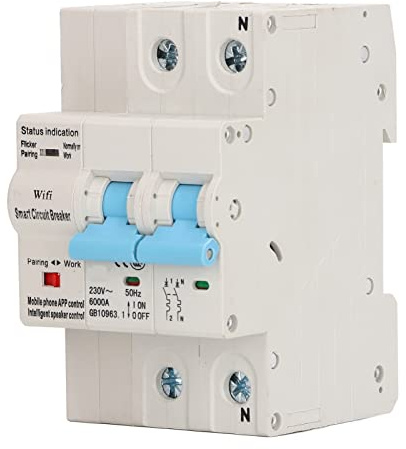 SIXRUN Wifi-strömbrytare PC-hus Smart Effektbrytare 2P AC230V DIN-skena Fjärrkontroll Tidsfördröjning Överbelastning Kortslutningsskydd för Home Farm Dorm Pumpvärmare (80A)