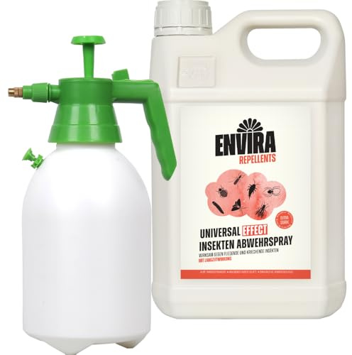 Envira Universal Effect Insekten Abwehrspray 2 x 5 Liter + 2L Drucksprüher - Extra starkes Spray mit Langzeitwirkung gegen Trauermücken, Silberfische & Ungeziefer - Mittel gegen Insekten