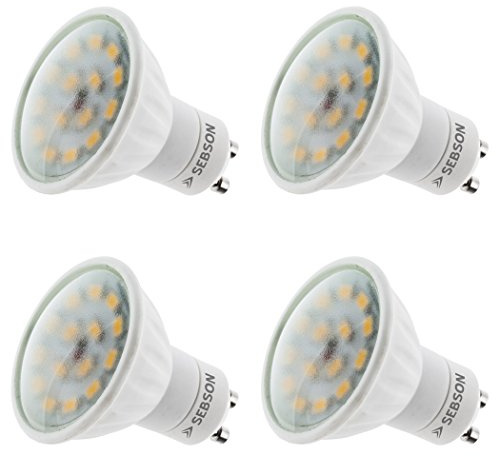 SEBSON GU10 LED warmweiss 5W ersetzt 35W Halogen, GU10 LED Strahler - 4er | LED Lampe GU10 ersetzt 35W Halogen - GU10 LED Strahler 230V, LED Leuchtmittel 110°, 380lm, ø50x58mm - Deckenstrahler