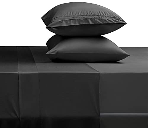 SONORO KATE Bed Sheet Set Super Soft Microfiber 1800 Thread Count Luxury Egyptian Sheets 18-Inch Deep Pocket Wrinkle and Hypoallergenic-4 Piece(Queen Black)
