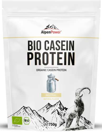 AlpenPower proteina caseina micellare biologica con BCAA e aminoacidi - 100% proteine della caseina in polvere senza additivi - a base del miglior latte d'alpeggio biologico - 750 g