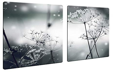 decorwelt | Herdabdeckplatten 2x40x52 cm Ceranfeld Abdeckung 2 Teilig Glas Spritzschutz Abdeckplatte Glasplatte Herd Ceranfeldabdeckung Blumen Schwarz Grau