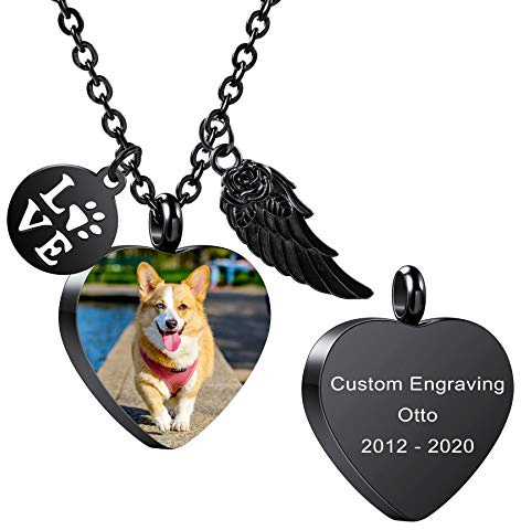 MeMeDIY Personalisiert Herz Pfotenabdruck Asche Urne Anhänger Halskette Benutzerdefiniert Name/Foto/Datum für Frauen Männer Pet Liebhaber Edelstahl Gedenkstück Hund Katze Haustier Andenken