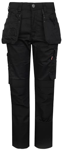 TuffStuff - Proflex Work Trousers, Black - 32 Waist, Long 32.5 Length - Heavy-Duty Tradesman Trousers with Knee Pad Pockets & Tuck-Away Holster Pockets - 260gsm Full Stretch Fabric, Slim Fit Design