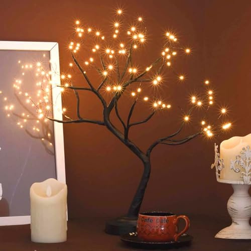 108 LED Tabletop Tree Light, 20 Inch Lighted Artificial Bonsai Twinkle Tree Lamp with with 8 Lighting Modes & Timer, Home Indoor Bedroom Christmas Decoration, USB & Battery Operated