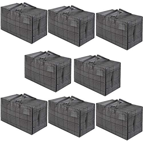 VENO 8 Pack Heavy-Duty Oversize Large Storage Bag Organizer with Zips and Tag Pocket for Moving, Clothes Storage, Laundry Bag, House Essentials, Sustainable, Water-Resistant (Windowpane, 8 Pack)