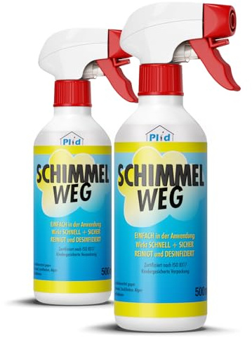 Plid Schimmelentferner chlorhaltig 1 L | Schimmelspray für Wand & Bad | Mit Aktiv-Chlor | Entfernt Schimmel & Stockflecken | Innen & Außen | Fliesen, Fugen & Tapeten, Putz