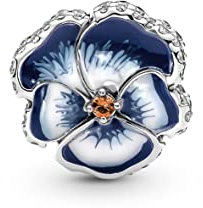 Pandora Moments Charm Pensée en argent sterling avec zircones cubiques transparentes, cristal orange et émail dégradé rose et blanc