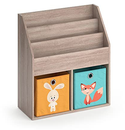 Vicco Kinderregal Luigi, Sonoma, 72 x 79 cm | mit 2 Faltboxen opt.1, zur Aufbewahrung von Büchern und Spielzeug kombinierbar