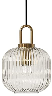 YHtech Glass Pendant Lamp Fixtures Striped Shade Lamp Fittings and U Shape E27 Copper Socket Ceiling Ligh (M)
