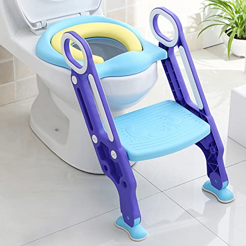 Froadp Töpfchen-Trainer für Kinder 1-7 Jahre Violettblau Toilettentrainer mit Treppe Höhenverstellbar Lerntöpfchen mit PU Gepolstert & Rutschfest Pedal Faltbare Toilettensitz für Jungen & Mädchen