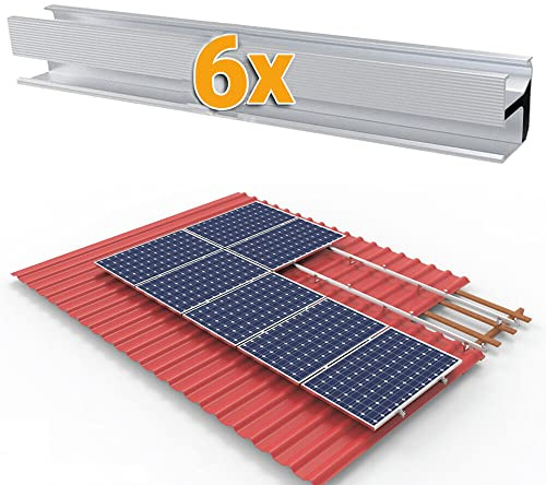 Photovoltaik Schiene 1150mm, 6PCS Aluprofil Solar Ziegeldach/Blechdach/Bitumendach/Metalldach Montage Set 2 Module Befestigung Montageschiene PV-Anlage,Systemprofil für Solarpanel