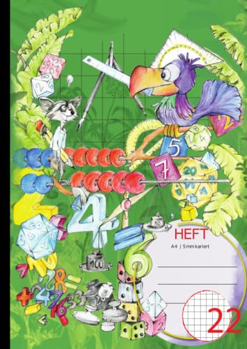 Rechenheft 3. und 4. Klasse | DIN A4 | Lineatur 22 | 5mm kariert | 100 Seiten: als Schulheft / Matheheft / Notizheft / Notizbuch / Aufgabenheft für die Grundschule