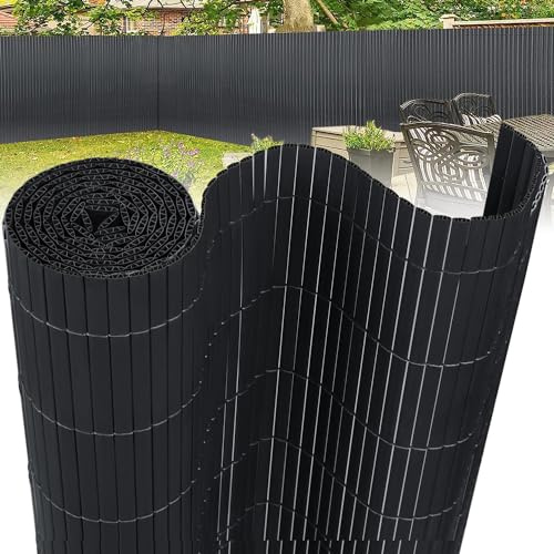 ACXIN PVC Sichtschutzmatte, Doppelte Verstärkung Sichtschutz Wetterfest Sichtschutzzaun mit Kabelbindern, Balkonverkleidung Windschutz Verstärkte Lamellen, Anthrazit, 120 * 400cm