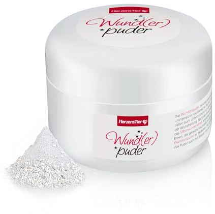 HERZENSTIER Wund(er) Puder 45g für Hund, Katze & Pferd - Trocknet nässende Wunden schnell, Hautberuhigend bei Verletzungen & Hautausschlag - Ideal für öffene Stellen