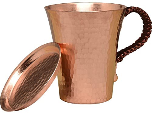 Moscow Mule Copper Mugs - Pure Copper Cups with Lid & Hammered Finish, Ergonomic Handle