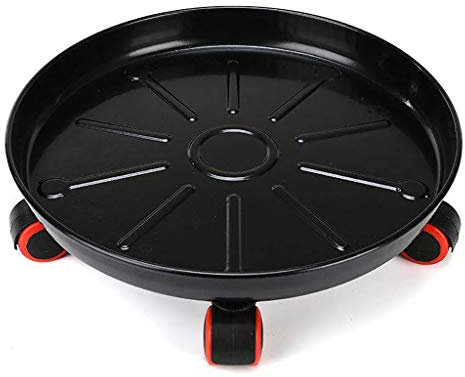 Runder Pflanzenroller aus Metall mit Rädern für den Innenbereich, robuster Pflanzenständer mit Universalrädern, rollender Stahl-Pflanzgefäß-Caddy, robuster Topfpflanzenständer (Farbe: Schwarz, Größe