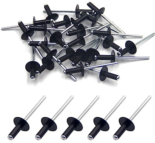 BESTYCHAO 50 pezzi rivetti ciechi in alluminio con flangia grande 4 mm x 12 mm, confezione da 50 (Nero)