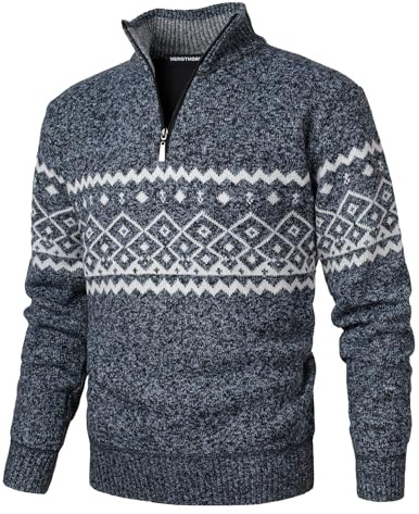Herothorn Jersey de Forro Polar para Hombre con Cuello Alto y Sudadera de Microfibra 1/4 Cremallera Manga Larga Jersey Ligero de Cuello Alto de Punto Grueso