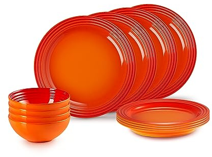 Le Creuset 12-teiliges Geschirrset aus Steinzeug, Ofenrot, 79351000907081
