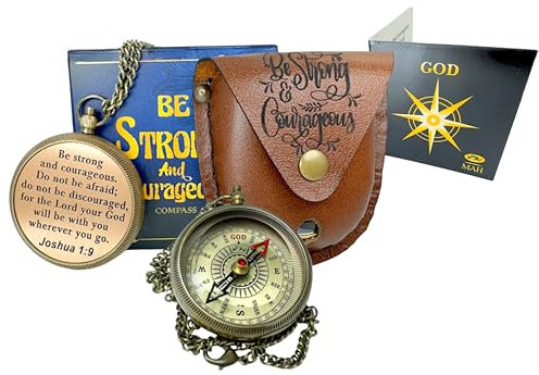Be Strong Kompass – Messing graviert inspirierendes Geschenk für Männer, Ostern 2025 christliches Andenken für Sohn, Ehemann, Teenager oder Enkel, nautische Schreibtischdekoration, Glaubensbasiertes