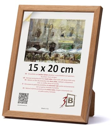 3-B Bilderrahmen LUND - Braun (Eiche) - 15x20 cm - Holzrahmen, Fotorahmen, Portraitrahmen mit Acrylglas